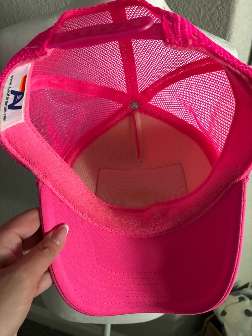 Aviator Nation Neon Pink Trucker Hat with Sunset Patch - Picture 7 of 8